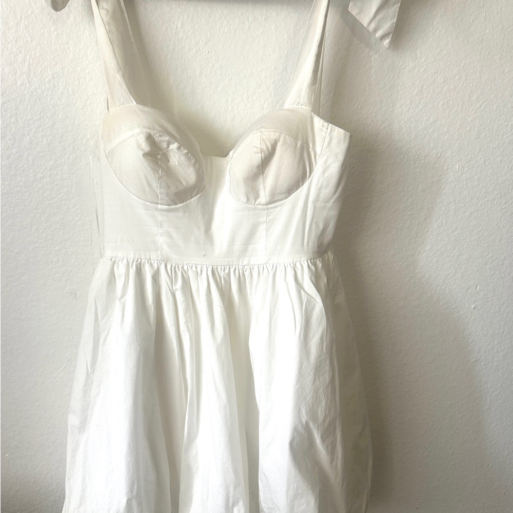 White Bubble Hem Mini Dress with Tie Straps